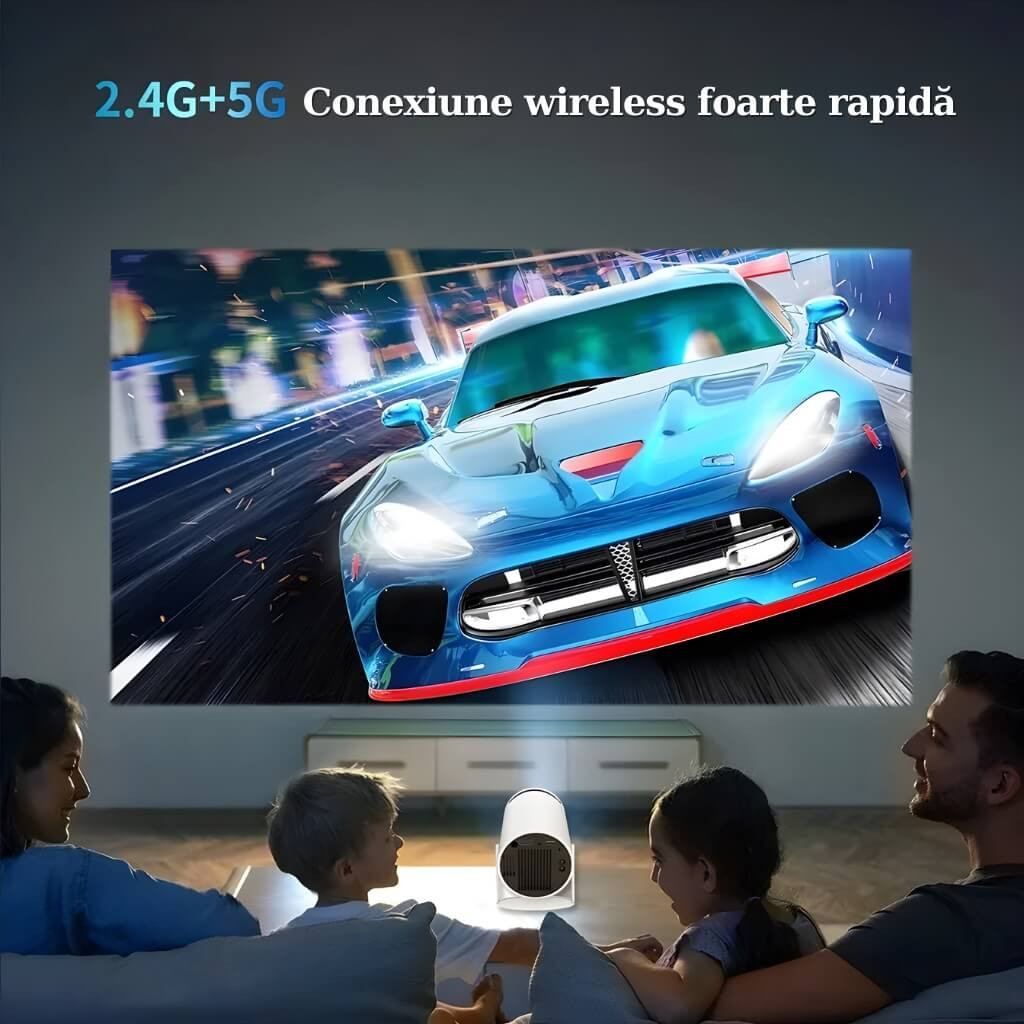 Videoproiector portabil wireless, Smart, 4K, telecomanda, Android TV 11.0, Difuzor incorporat, HDMI, USB