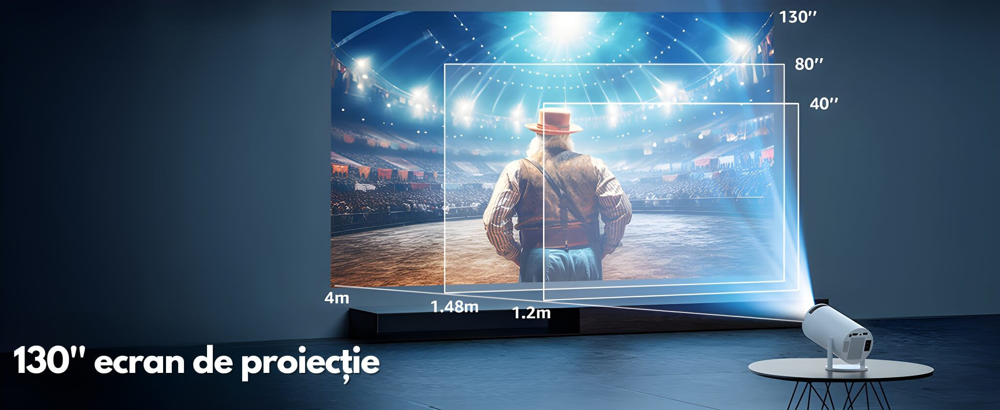 Videoproiector portabil wireless, Smart, 4K, telecomanda, Android TV 11.0, Difuzor incorporat, HDMI, USB