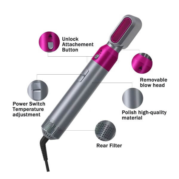 Perie de par cu uscator, multifunctional, 5 in 1, creponat, ondulat, indreptat, ceramica