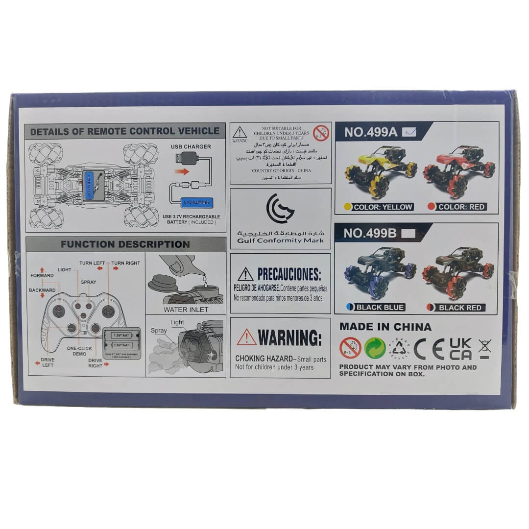 Masina off road cu telecomanda, lumini led, drift cu rotire 360 de grade, pulverizare apa stil fum cu instructiunile afisate