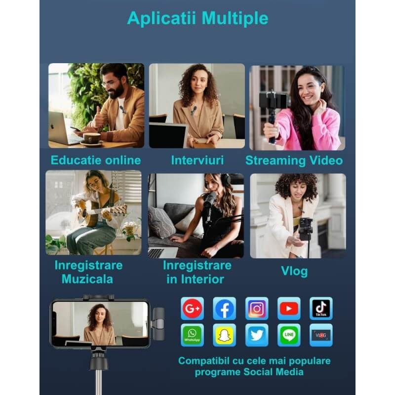 Microfon pentru telefon, wireless, lavaliera, mufa tip c, K9
