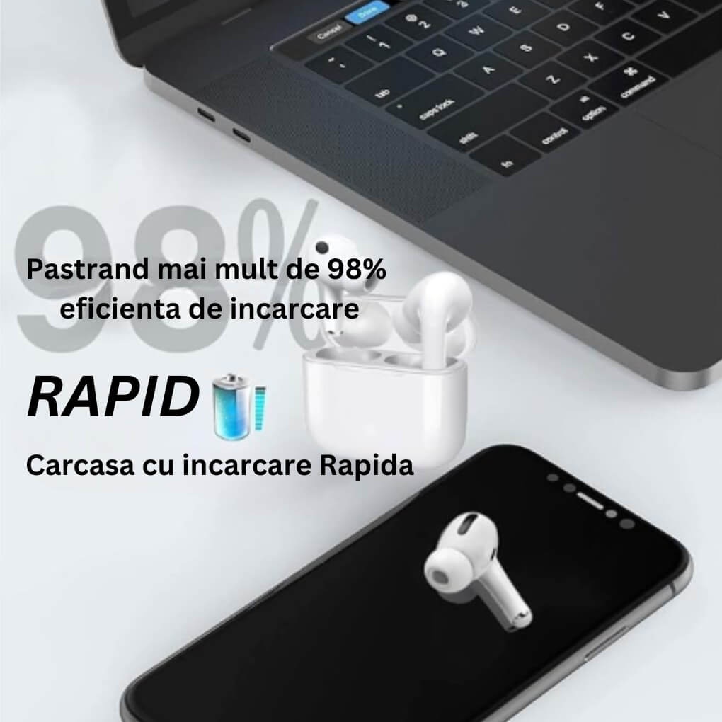 Casti wireless pentru iphone, android, samsung, bluetooth, TWS, microfon, touch control, tip airpods