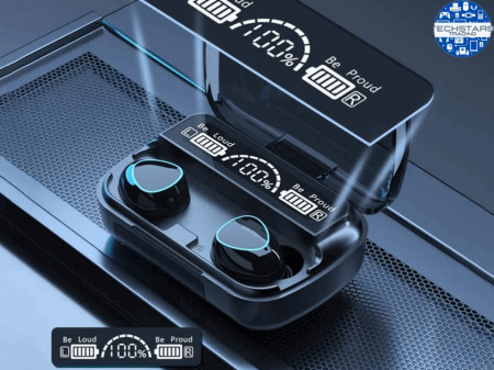 Casti wireless waterproof, tws, bluetooth 5.1, microfon, display digital, ipx7, 3500mah, M10, negru