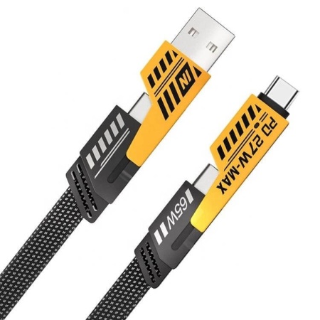 Cablu incarcare rapida tip c, 65W, lightning, USB, PD 27W, plat, metal, 4in1, TDItronics, negru