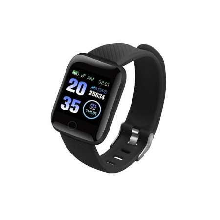 Ceas smartwatch negru, Bluetooth, Compatibil Android & IOS, Unisex, rezistent la apa, 116-PLUS