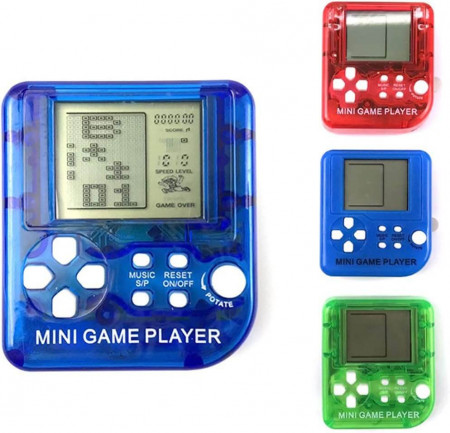 Mini consola tetris, retro, portabila, breloc, 26 jocuri, 99 nivele, 3cm display, clopotel