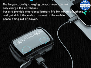 Casti wireless waterproof,  tws, bluetooth 5.1, microfon, display digital, ipx7, 3500mah, M10, negru