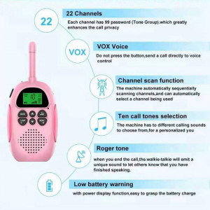 Set 2 statie de vorbit pentru copii, Walkie Talkie, lanterna, raza de actiune 3KM, 1000 mAh, +3 ani, DJ100