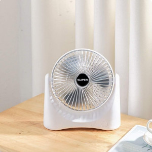 Mini ventilator de birou, incarcare usb, 3 viteze, silentios, iluminat, compact, acumulator intern, alb