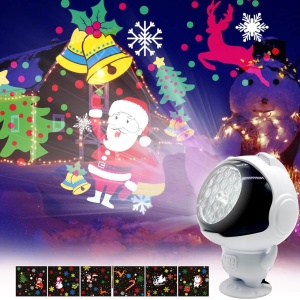 Proiector mos craciun, de camera, in forma de astronaut, LED, reni, sanie, cadouri, alb