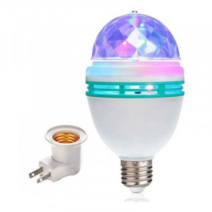 Bec rotativ multicolor, LED, lumini disco, dulie E27 pentru priza, 3W, Alb cu adaptorul pentru priza vedere din ansamblu