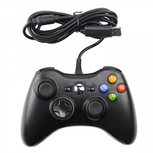 Controller xbox 360 cu fir, joystick profesional prin cablu USB pentru Xbox360 si PC, 2m, Negru