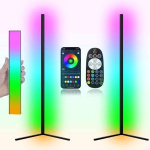 Lampa de colt led rgb, control aplicatie, telecomanda, joc de lumini, sincronizare muzica, picior podea