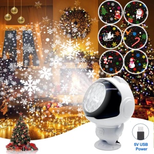 Proiector mos craciun, de camera, in forma de astronaut, LED, reni, sanie, cadouri, alb