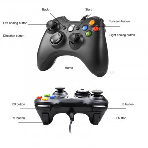 Controller xbox 360 cu fir, joystick profesional prin cablu USB pentru Xbox360 si PC, 2m, Negru