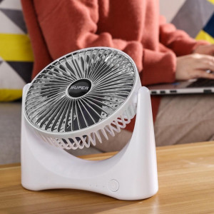 Mini ventilator de birou, incarcare usb, 3 viteze, silentios, iluminat, compact, acumulator intern, alb