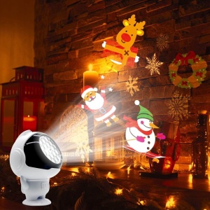 Proiector mos craciun, de camera, in forma de astronaut, LED, reni, sanie, cadouri, alb