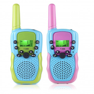 Set 2 statii walkie talkie copii, antena, lanterna, raza de actiune de pana 3 km, baterii, varsta recomandata +3 ani, albastru-roz