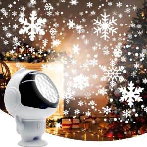 Proiector fulgi de nea, de camera, in forma de astronaut, LED, ninsoare, alb