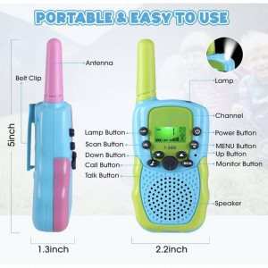 Set 2 statii walkie talkie copii, antena, lanterna, raza de actiune de pana 3 km, baterii, varsta recomandata +3 ani, albastru-roz