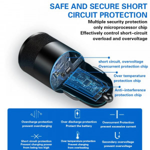 Incarcator auto usb, Tip C, Quick Charge, QC 3.0, 3.1A, 66W, incarcare rapida, compatibil cu iphone, samsung, xiaomi, huawei