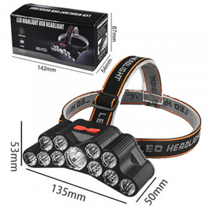 Lanterna pentru cap, 11 Led XPE, 10W, acumulator 3.7v 1200mah, USB SH-T11