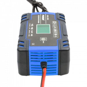 Redresor baterie auto, afisaj LCD, auto, moto, camion, Foxsur, 12V8A, 24V4A, 6Ah-150Ah, functie incarcare si reparare acumulator prin impulsuri, albastru