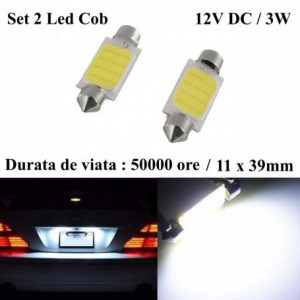 Set becuri led auto, 39MM, COB, 3W, lumina alba