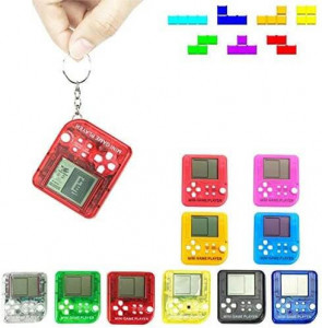 Mini consola tetris, retro, portabila, breloc, 26 jocuri, 99 nivele, 3cm display, clopotel