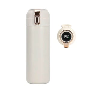 Termos cu afisaj temperatura, otel inoxidabil, capacitate 400ml, buton de siguranta, alb