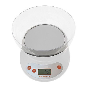 Cantar pentru bucatarie, Bol inclus, 5 Kg, Display LCD, Functia Tara, Alb