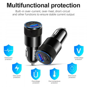 Incarcator auto usb, Tip C, Quick Charge, QC 3.0, 3.1A, 66W, incarcare rapida, compatibil cu iphone, samsung, xiaomi, huawei