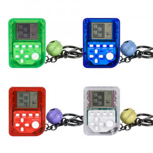 Mini consola tetris, retro, portabila, breloc, 26 jocuri, 99 nivele, 3cm display, clopotel