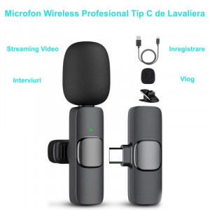 Microfon pentru telefon, wireless, lavaliera, mufa tip c, K9 cu detalii aditionale