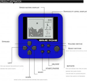 Mini consola tetris, retro, portabila, breloc, 26 jocuri, 99 nivele, 3cm display, clopotel