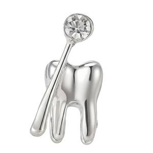 Brosa Dinte Argintiu Oglinda Diamant