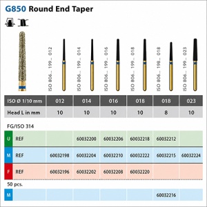 Freze diamantate tip standard G850 Round End Taper Coltene