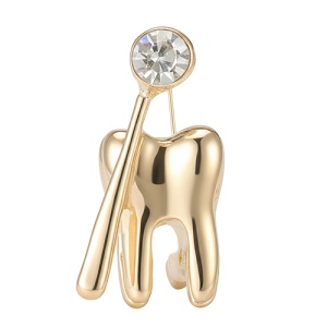 Brosa Dinte Auriu Oglinda Diamant