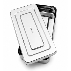 Cutie inox cu capac pentru instrumentar dentar 20x10 cm