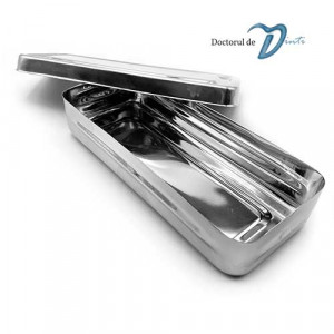 Cutie inox cu capac pentru instrumente dentare 17x7 cm