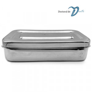Cutie inox cu capac pentru instrumentar medicina dentara 40x30 cm