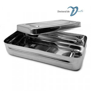 Cutie inox cu capac pentru instrumentar medicina dentara 30x20 cm
