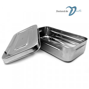 Cutie inox cu capac pentru instrumentar stomatologie 40x30 cm