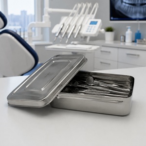 Cutie din inox cu capac pentru instrumentar 23x12 cm