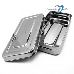 Cutie inox cu capac pentru instrumentar 30x20 cm