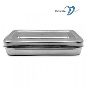 Cutie inox cu capac pentru instrumentar stomatologie 30x20 cm