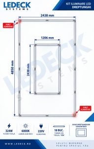 Kit Iluminare LED LEDECK Dreptunghi 2438 × 4850 mm, 324W, 6000K, 18 Tuburi LED - Img 5