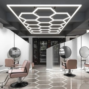 Lumină LED Hexagonală Barber Shop 14 Module + Rama 484x243 cm – Iluminare Modernă Barber Shop / Salon Frizerie 672W - Img 3