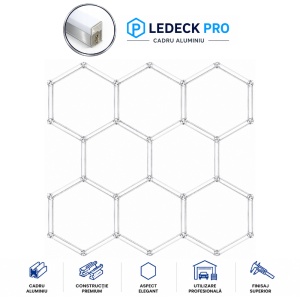 Lumină LED Hexagonală Profesională Aluminiu – 8 Module 440mm 236x246CM - Service Auto, Detailing, Ateliere, Spații Comerciale