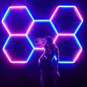 Lumină LED RGB Hexagonală Profesionala Aluminiu – 5 Module 244x170CM 192W, Echivalent 1600W, Garaj, Salon, Atelier - Img 10